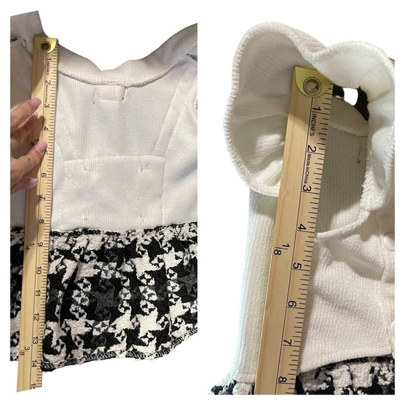 Dog Dress Black & Cream Jumper with Gold Buttons And Black Bow with Pearl - Picture 15 of 16